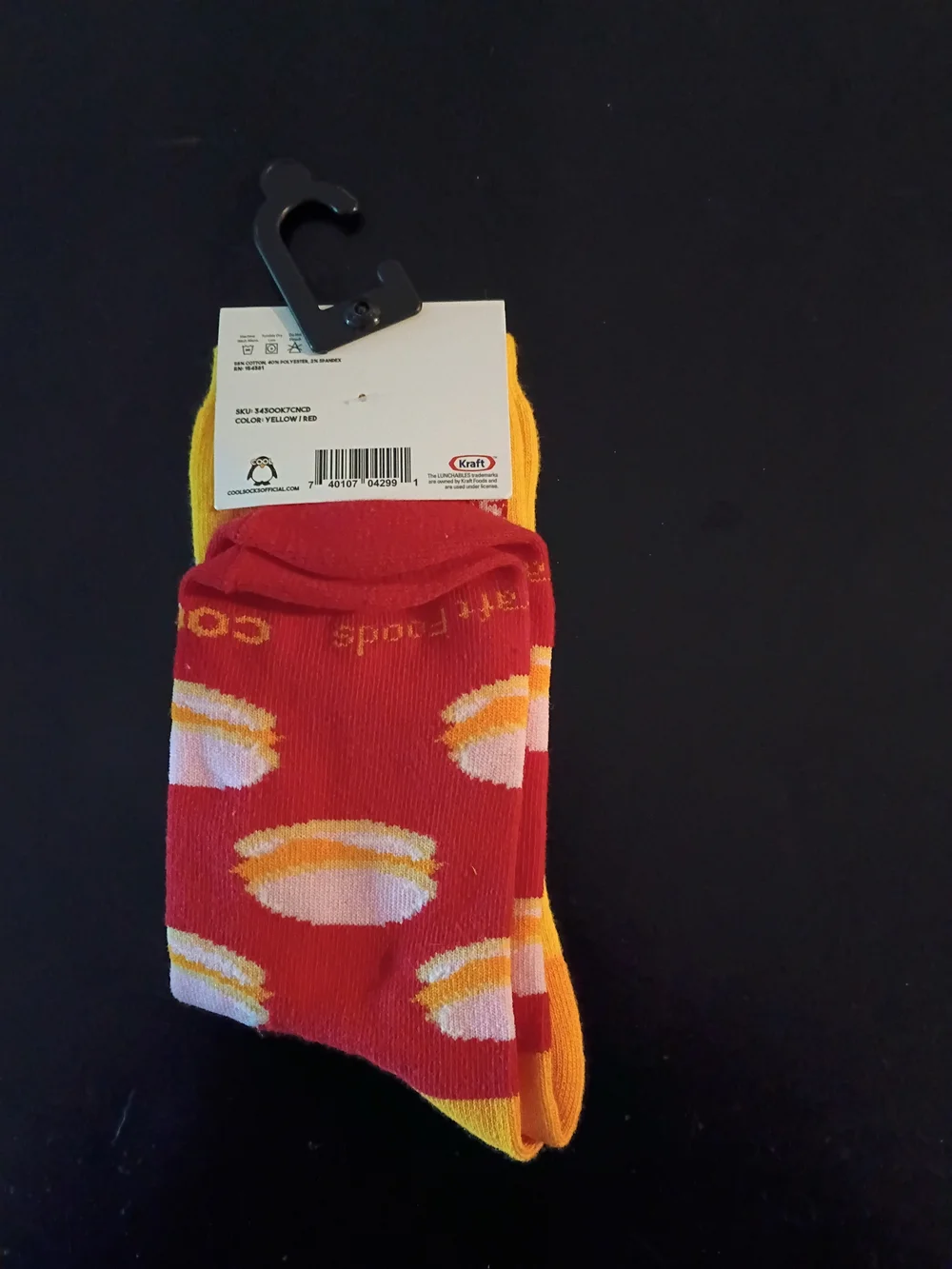 Cool Socks Kids Lunchables Crew Socks for Boys & Girls, Yellow/Red, Age 7-10 (1